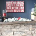 CHRISTMAS SIGN ABOVE DIY FIREPLACE IN LIVING ROOM